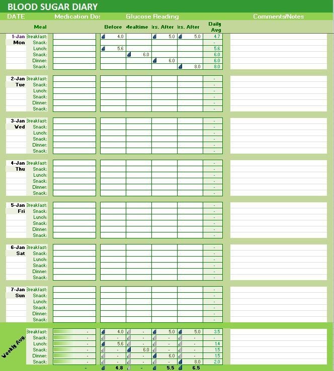 Blood Sugar Diary Excel Template Glucose Levels Tracker Spreadsheet Document Log