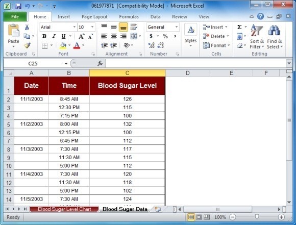 Blood Sugar Tracker Template For Excel Document Log