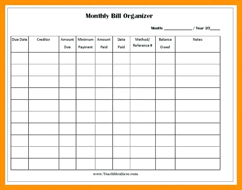 Budget Organizer Printable Monthly Planner Template Bill And Document Bills Spreadsheet