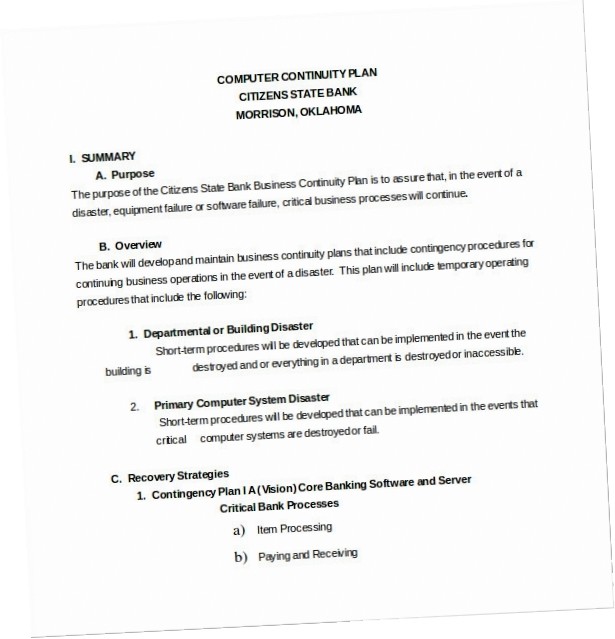 Business Contingency Plan EGXI Example Document Small