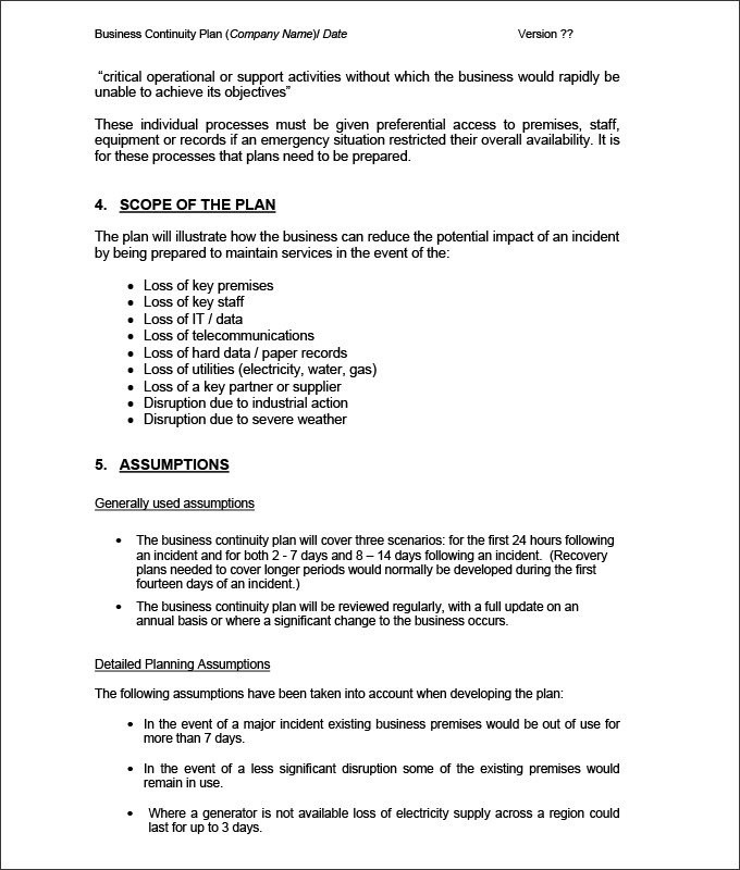 Business Continuity Plan Template 9 Free Word PDF Documents Document