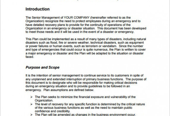 Business Disaster Preparedness Plan Template Emergency Document