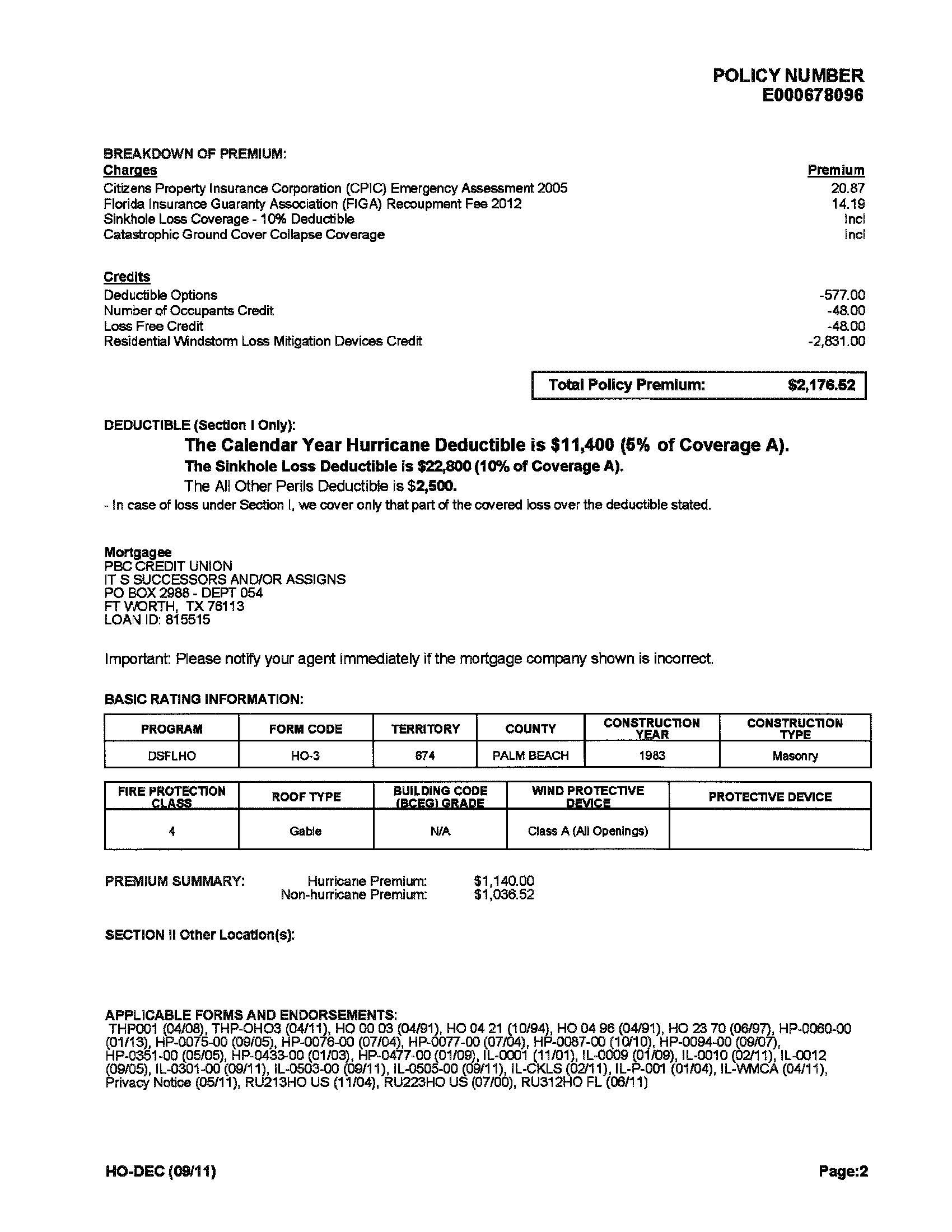 Business Insurance Declaration Page Document Sample
