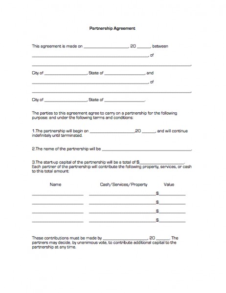 Business Partnership Agreement Form Contract Document Free Template