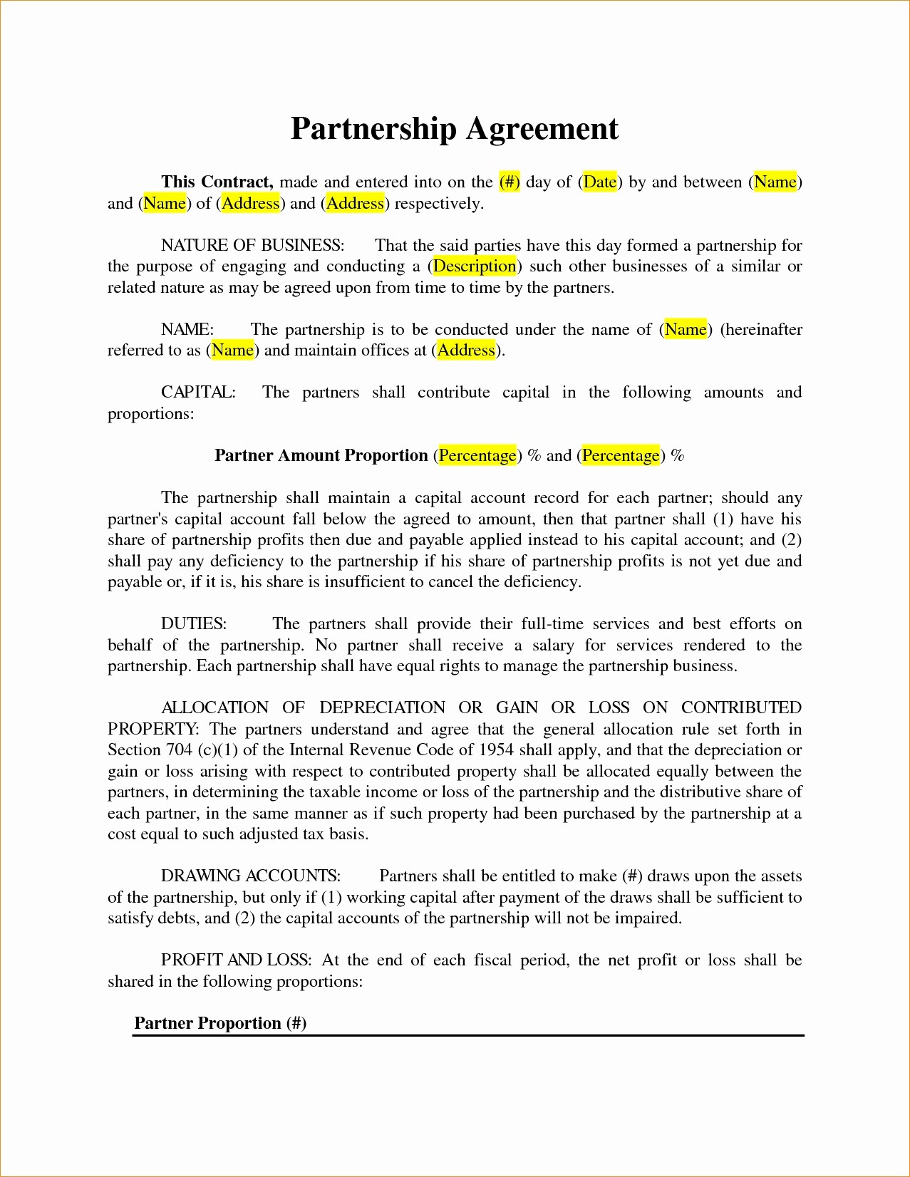 Business Partnership Agreement Template Elegant Simple Document Doc