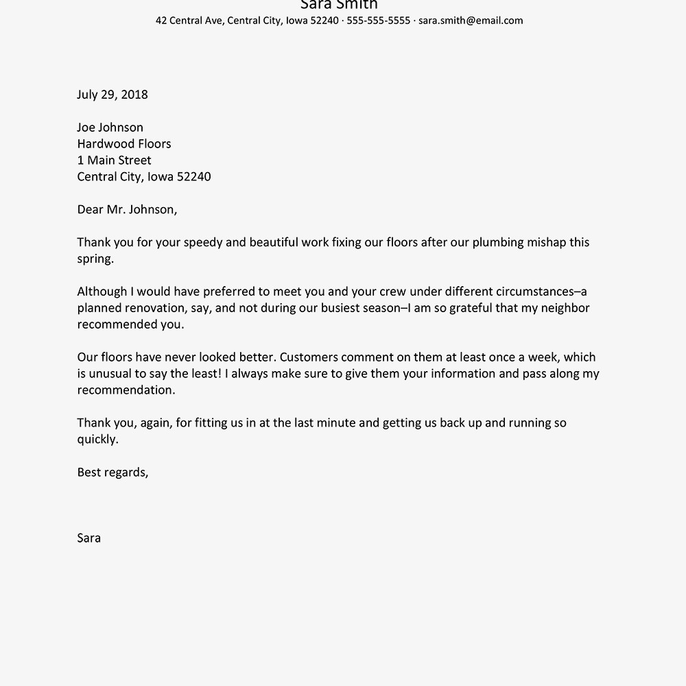 Business Thank You Letter Examples Document For Your