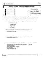 Caroline Blues Credit Report Worksheet Obj 6 01 Activity Page 34 Document Take Charge Today Answers