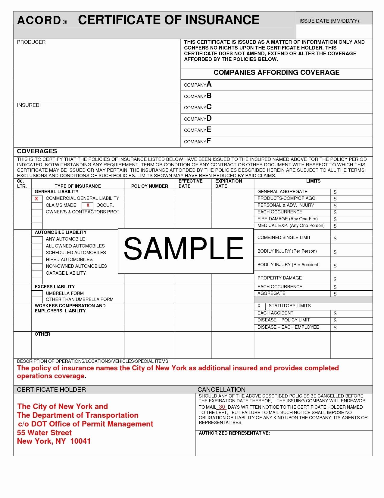 Certificate Of Insurance Fillable Form Beautiful Pdf Document Acord Template