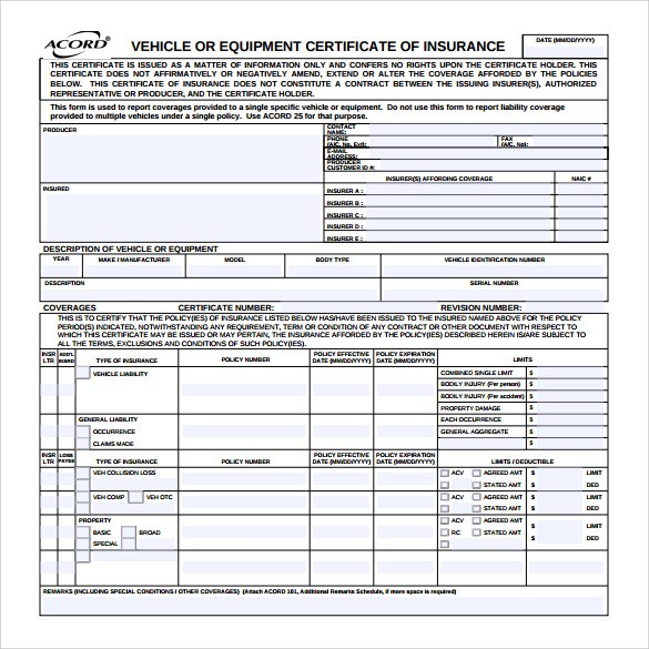 Certificate Of Insurance Template 15 Download Free Documents In Document Acord