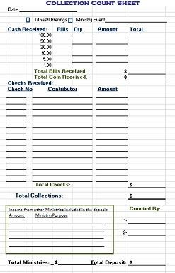 Church Offering Count Sheet Free At FreeChurchForms Com Document Counting Form