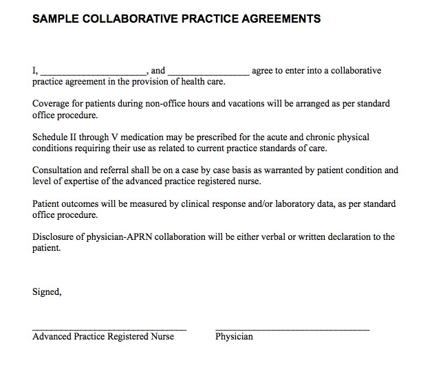 Collaborative Agreement Nurse Practitioner Template Document Contract