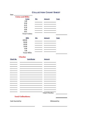 Collection Count Sheet Fill Online Printable Fillable Blank Document Church Offering Counting Form
