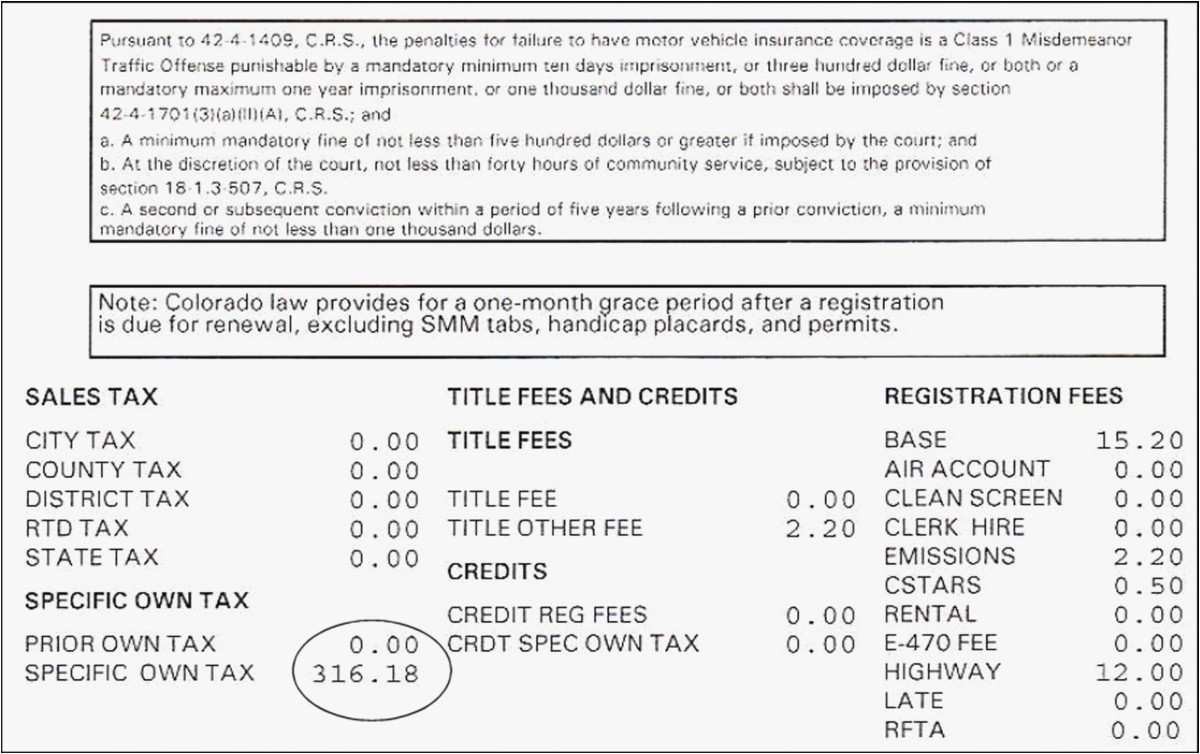 Colorado Registration Ownership Tax Receipt 24 Document