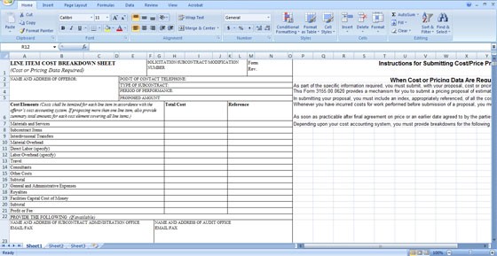 Commercial Line Item Cost Breakdown Sheet Construction Estimator Document Estimate Spreadsheet