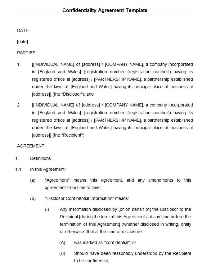 Confidentiality Agreement Templates 9 Free Word Documents Document Template