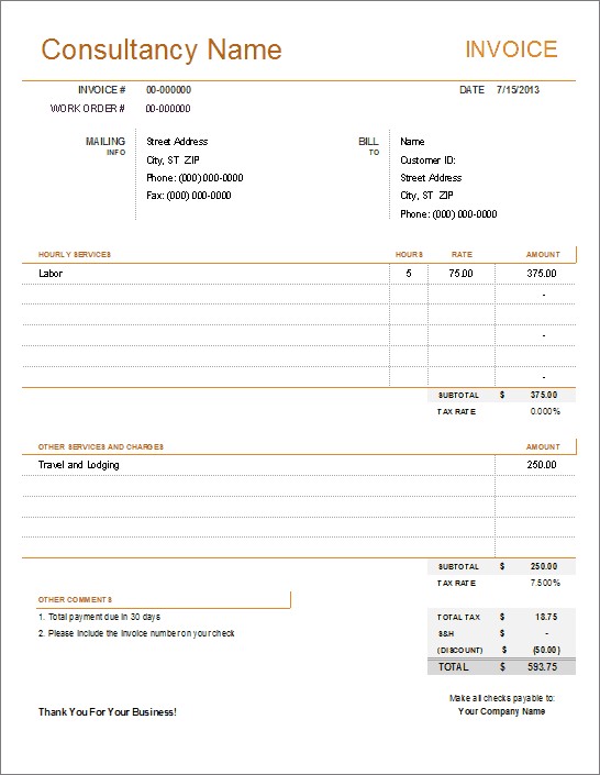 Consultant Invoice Template For Excel Document Invoices Consulting Services