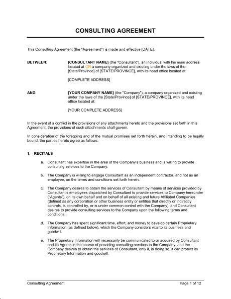 Consulting Agreement Long Template Sample Form Biztree Com Document Pr Contracts