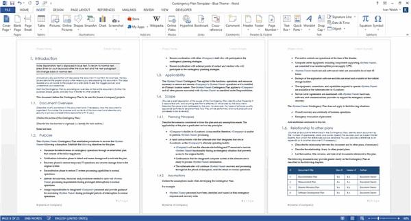 Contingency Plan Templates MS Word 9 X Excels Forms Document Template Excel