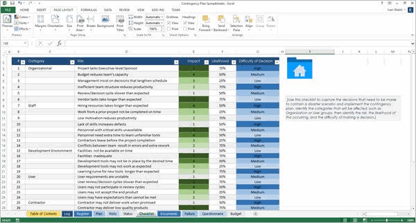 Contingency Plan Templates MS Word 9 X Excels Forms Document Template Excel