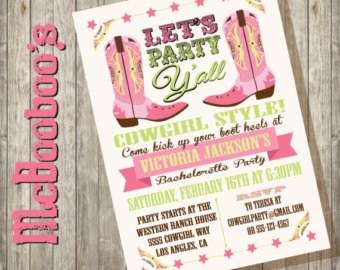 Cowgirl Bachelorette Invitations Etsy Document Party