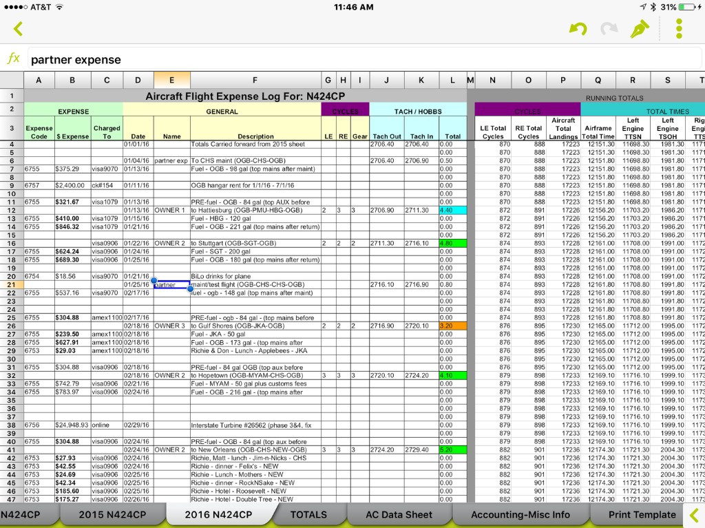 Crosswind Aviation LLC Management Document Aircraft Maintenance Tracking Spreadsheet
