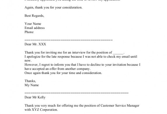 Decline A Job Interview Document Offer Email