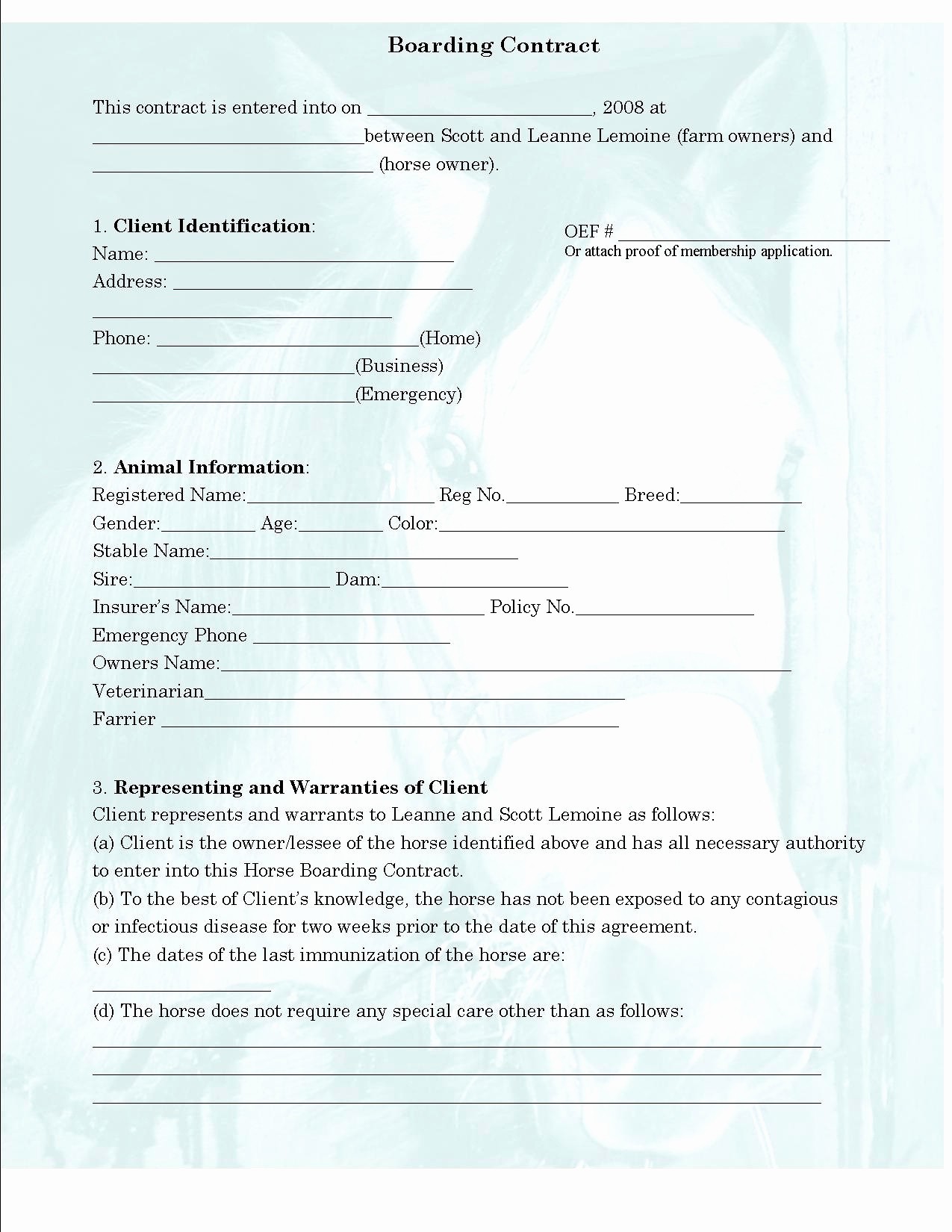 Dog Breeding Contract Template Awesome Document Horse Boarding