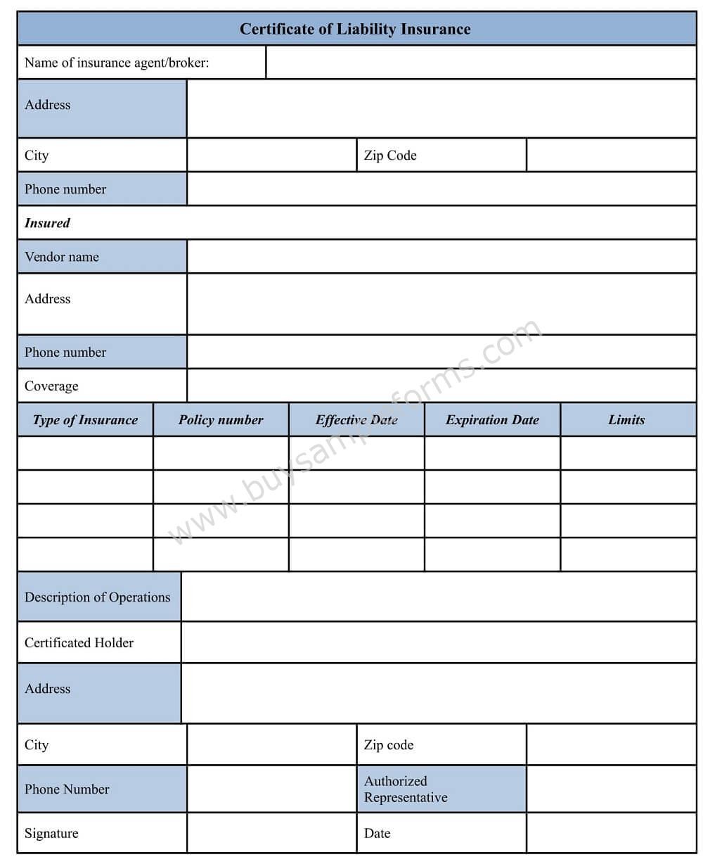 Download Certificate Of Liability Insurance Form Template Doc Document
