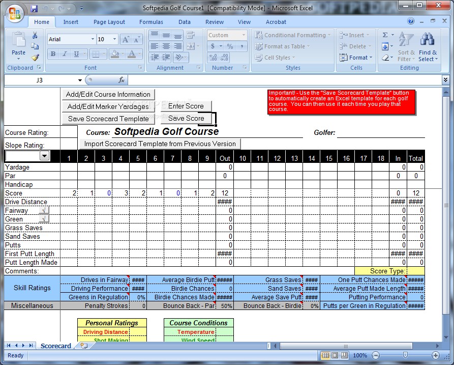 Download Golf Tracker For Excel 2 0 Document Stats Template