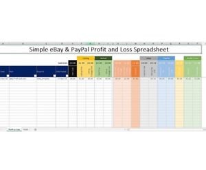 EBay And PayPal Profit Loss Spreadsheet Inc Fees Microsoft Excel Document Ebay