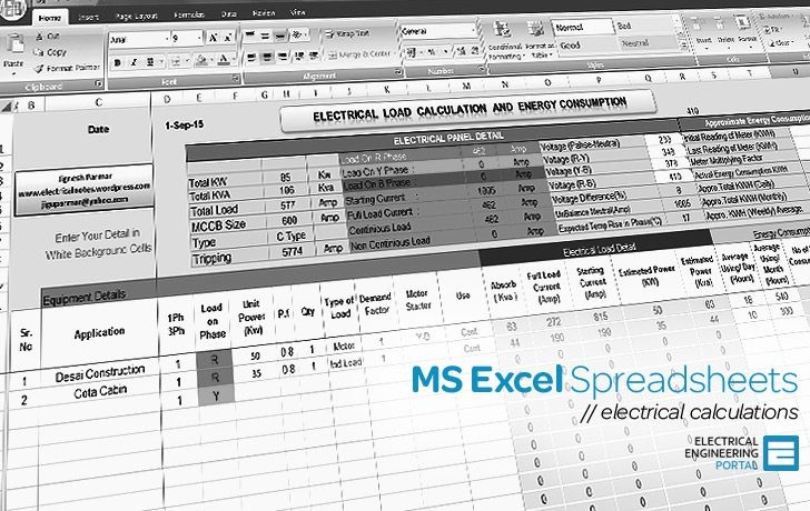 Electrical MS Excel Spreadsheets Document Load Calculation