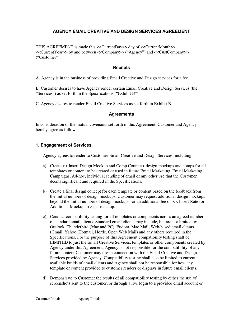 Email Marketing Creative By Agency Agreement Advertising And Document Contract Template