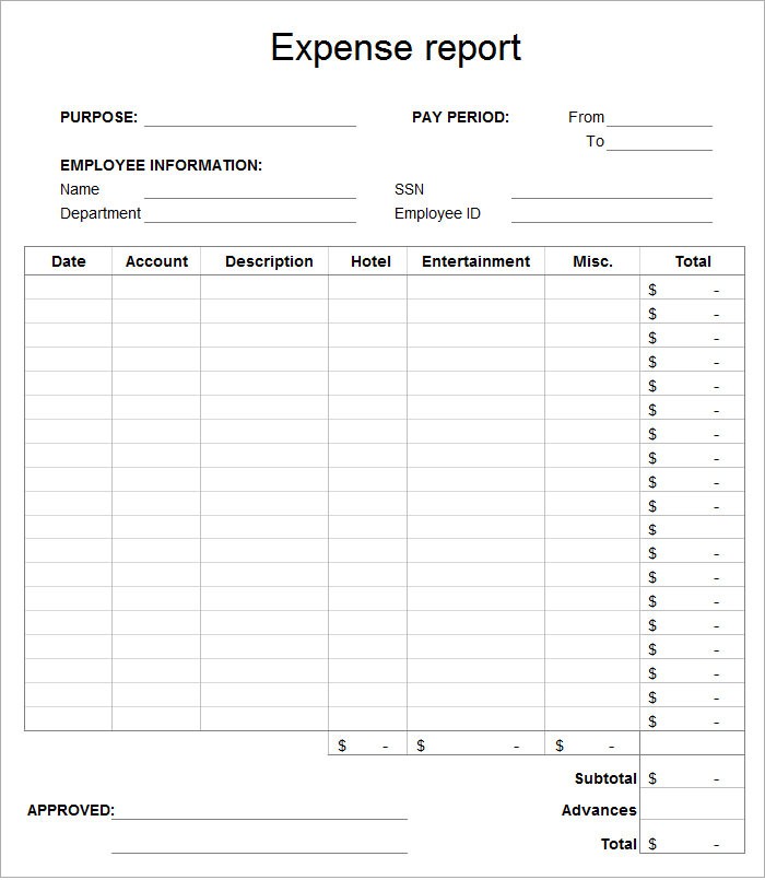 Employee Expense Report Template 8 Free Excel PDF Documents Document Itemized Expenses