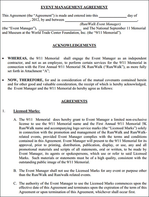 Event Management Agreement Contract Document Sample
