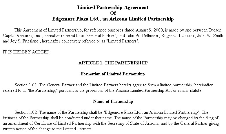 Example Document For LIMITED PARTNERSHIP AGREEMENT Partnership Certificate Template