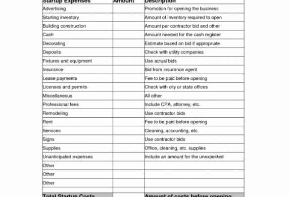 Example Of Business Start Up Costs Spreadsheet Worksheet Selo L Ink Document Startup Expenses