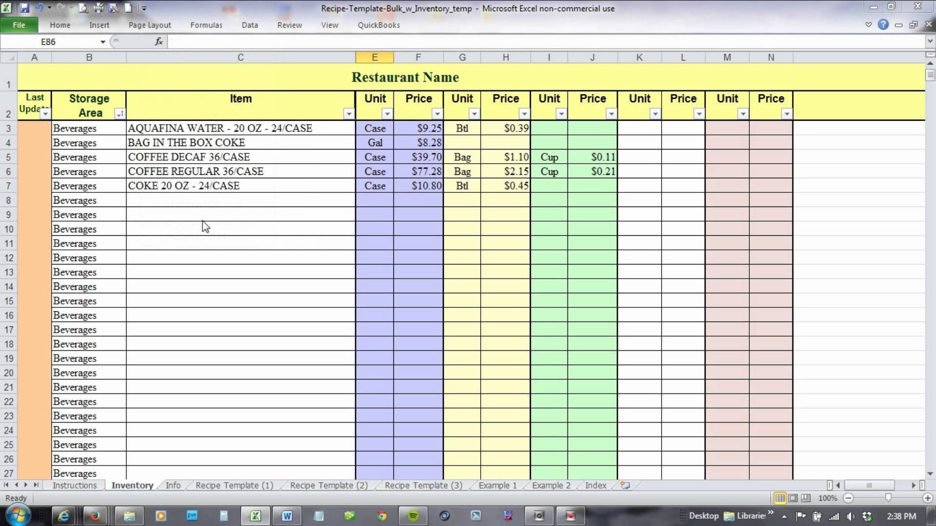 Example Of Foodst Inventory Spreadsheet Maxresdefault Excel Template Document Food Cost