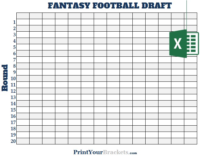Excel 14 Team Fantasy Football Draft Board Editable Document Spreadsheet