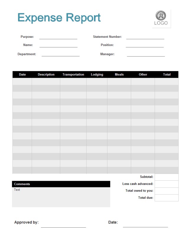 Expense Report Form Free Templates Document Cash Template