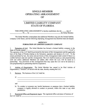 Fillable Online Florida Single Member Limited Liability Company LLC Document Llc Articles Of Organization Template