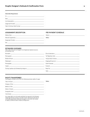 Fillable Online Graphic Designers Estimate Confirmation Form Fax Document Design