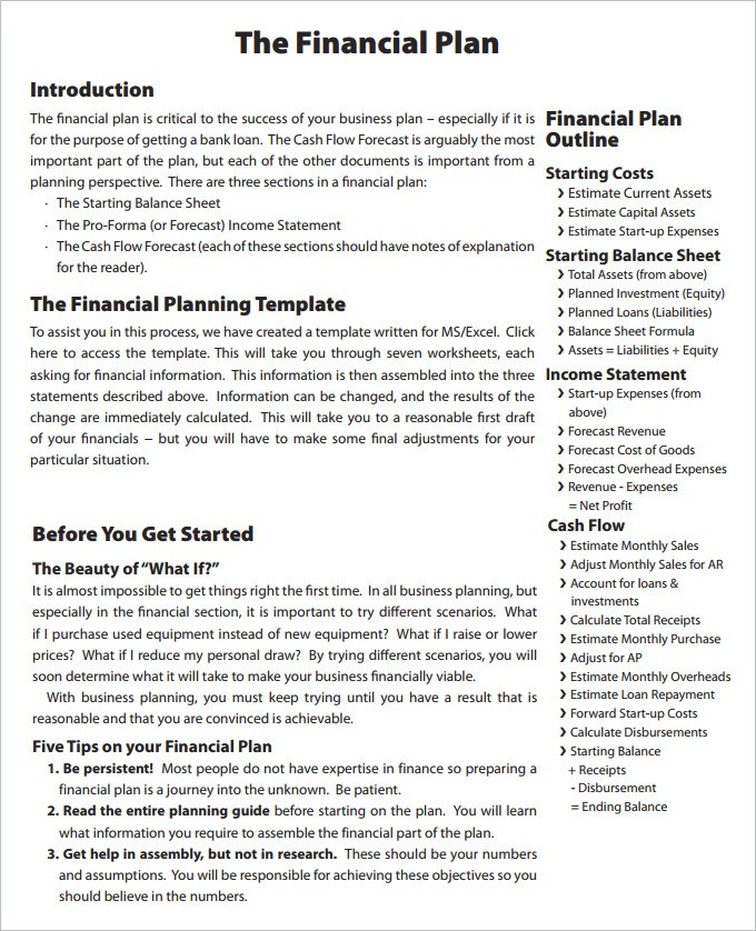Financial Business Plan Templates 8 Free Premium Word Excel Document