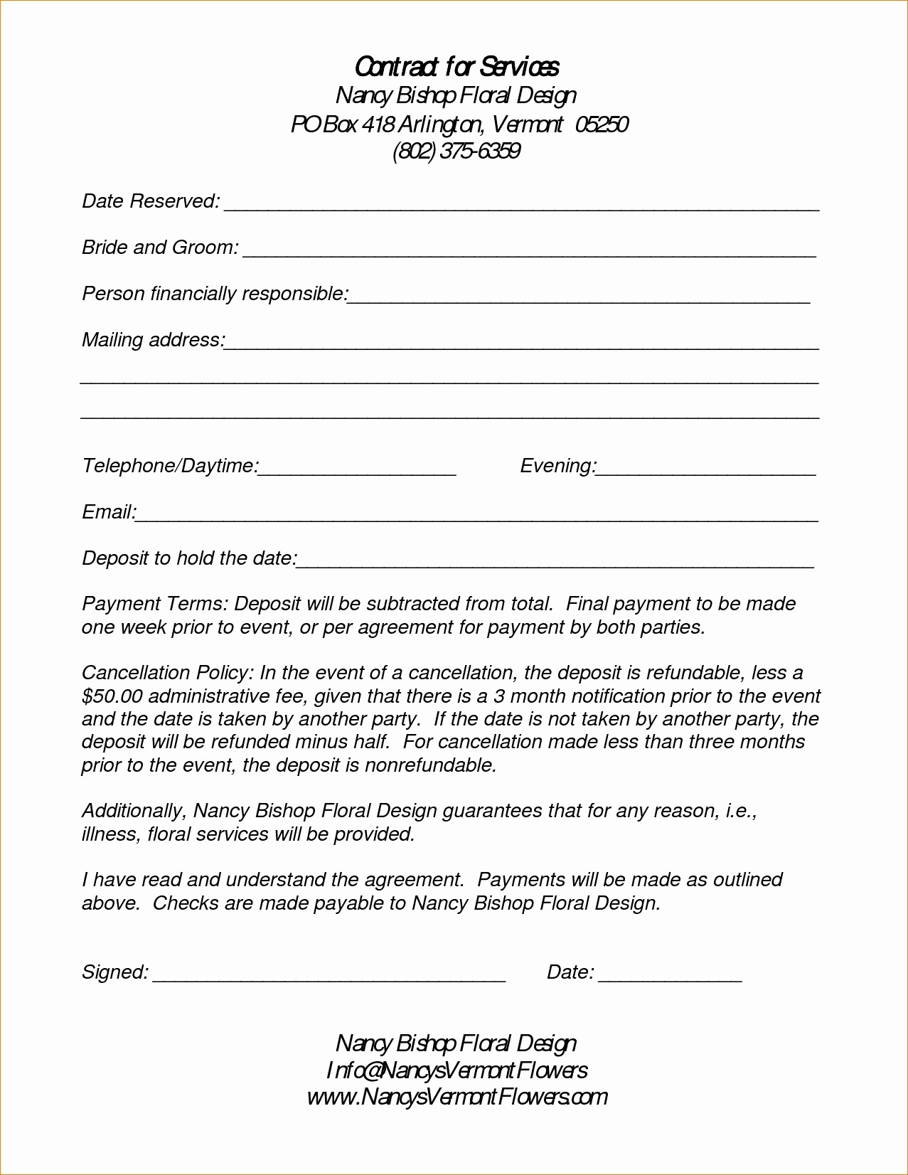 Florist Contract Template Awesome Elegant Document