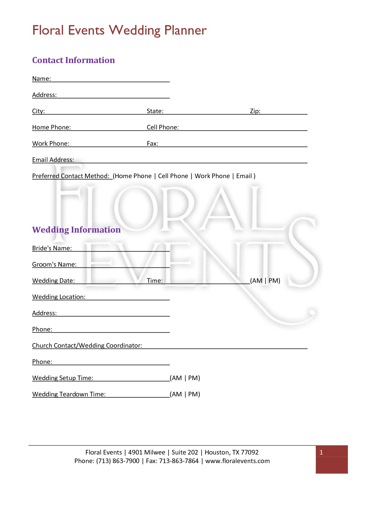Florist Wedding Contract For Posies Poms In 2018 Pinterest Document Template