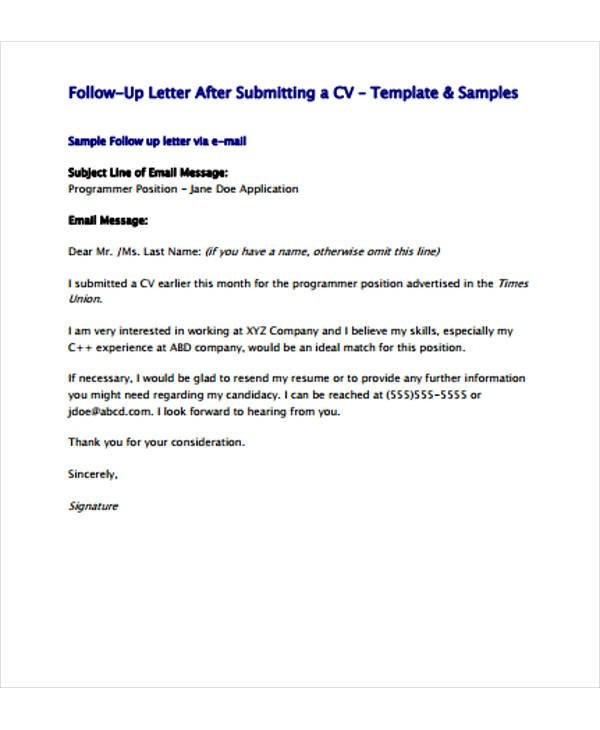 Follow Up Letter Template 9 Free Sample Example Format Download Document Offer Email