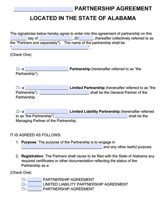 Free Alabama Partnership Agreement Template PDF Word Document General Form