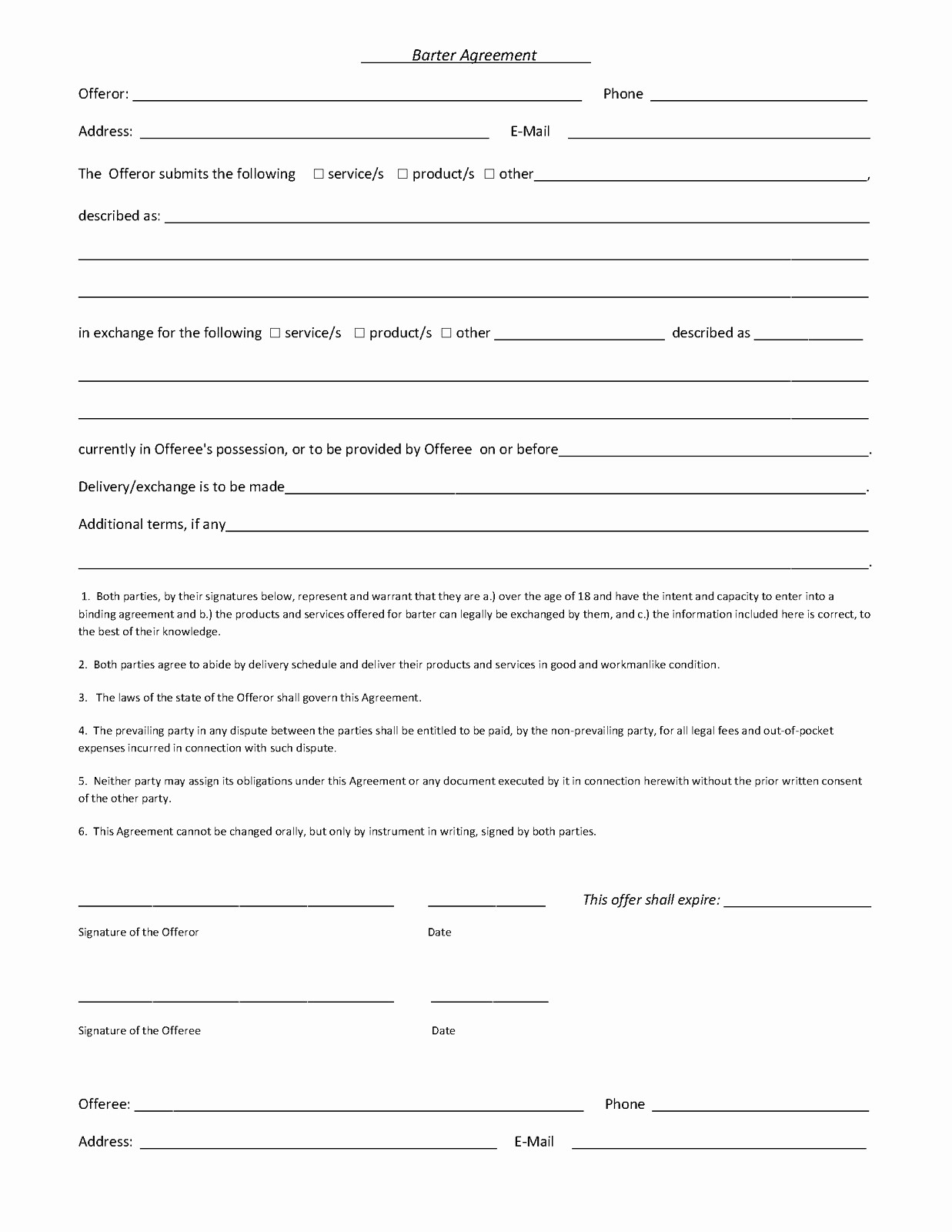 Free Barter Agreement Template Lovely Residential Lease Contract Document