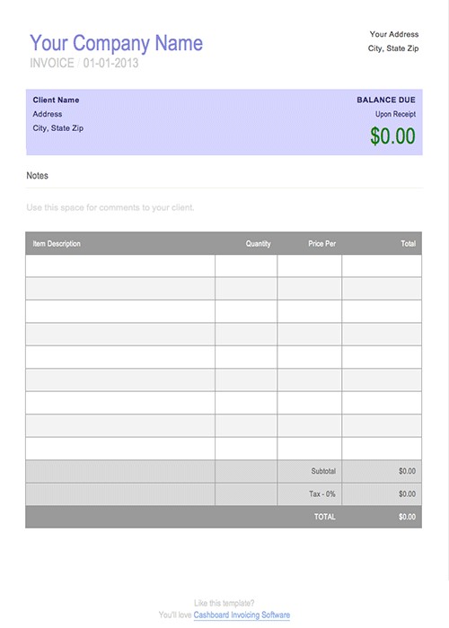 Free Blank Invoice Template For Microsoft Word Document Plain