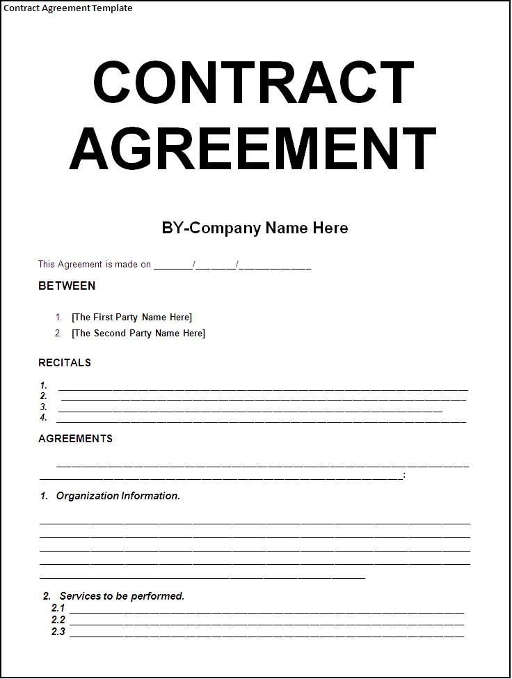 Free Download Blank Contract Agreement Form Sample For Company With Document Between Two Parties Template
