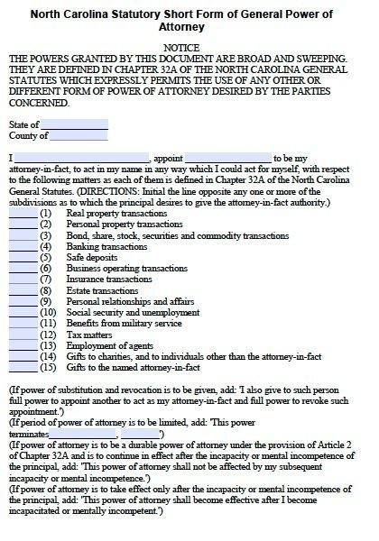 Free Durable Power Of Attorney North Carolina Form Adobe Pdf For Document